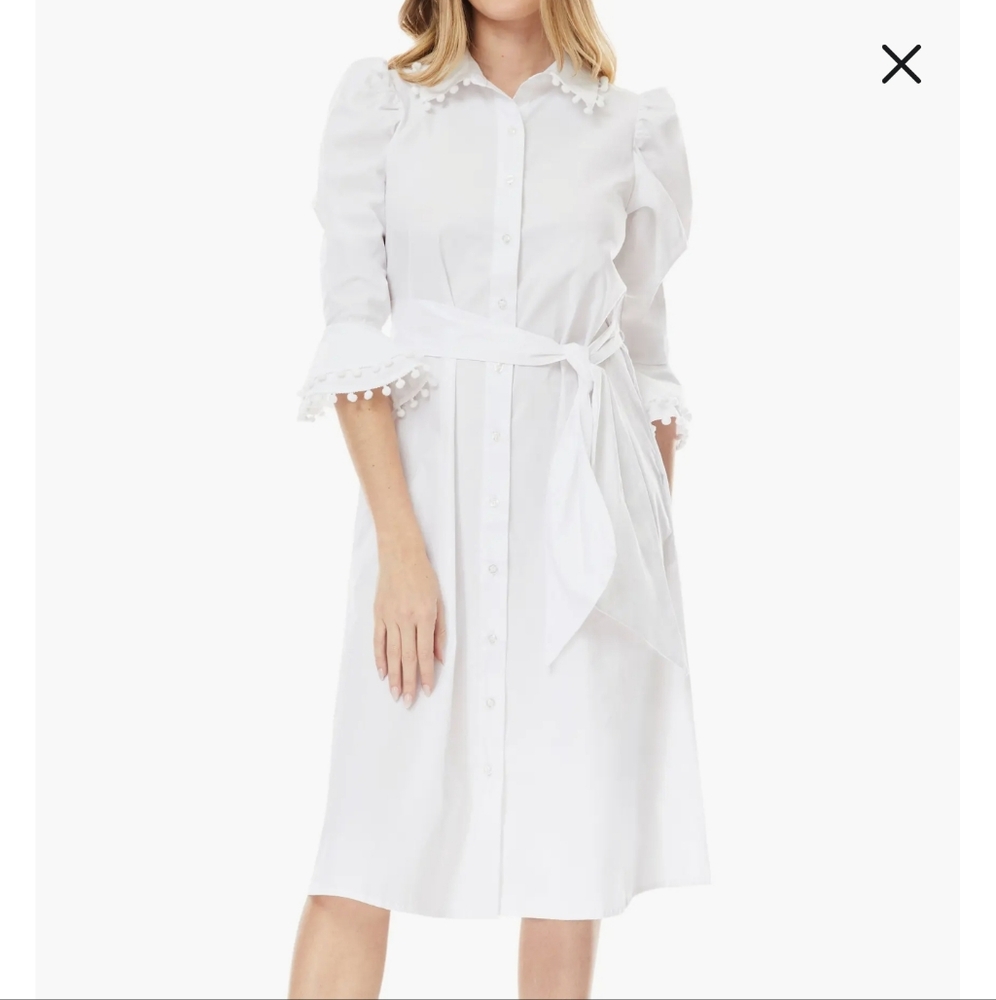 Chic White Midi Dress with Puff Sleeves